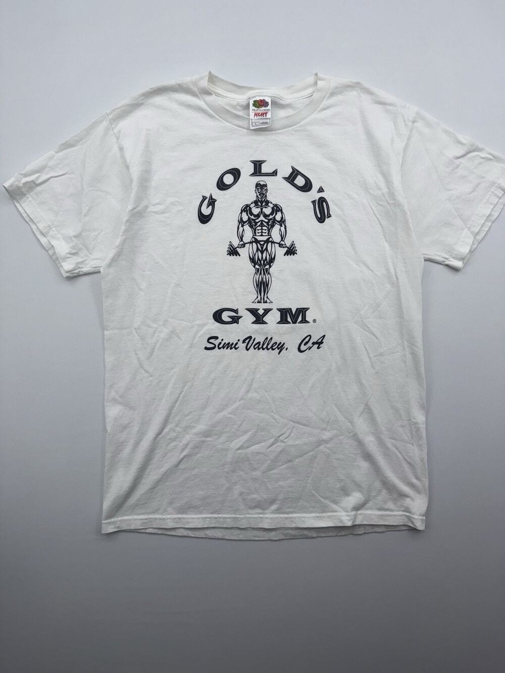 Vintage 90s Men's Gold's Gym Shirt Workout Logo White Sz Large Fruit Of The Loom